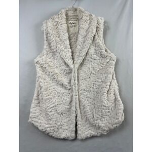 Dylan Faux Fur Vest Women Large Cream Excellent Shaggy Snap Front High Low 17900